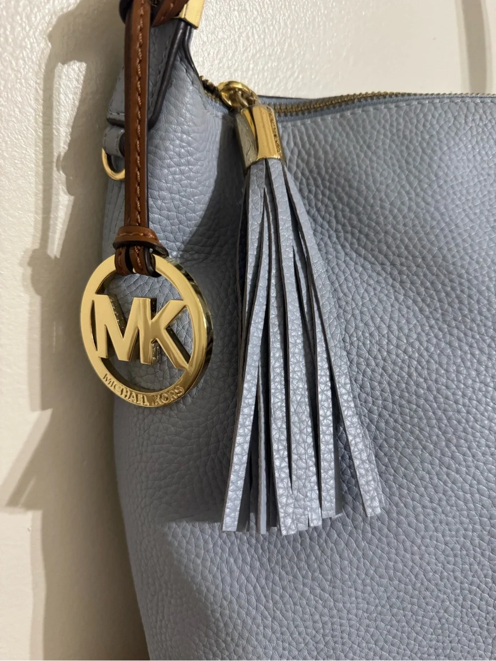 Michael Kors Light Blue Leather Hobo Bag with Tassel and Wristlet